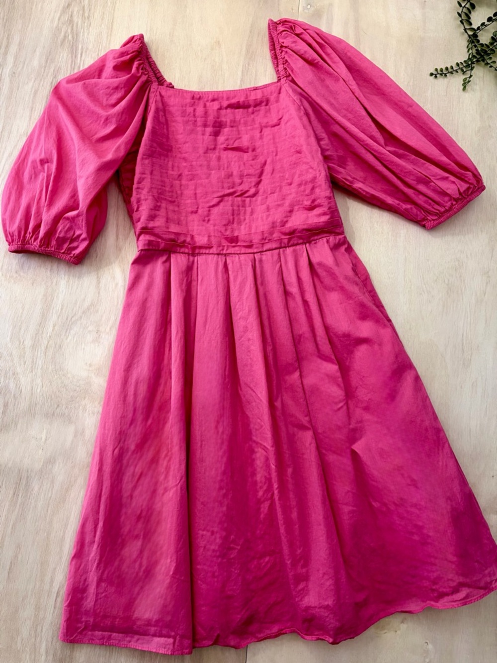 Ivy City Co Hot Pink Hazel Midi Dress Cotton Smocked Puff Sleeve Size Small